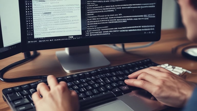 A team of professionals collaborating on software development in a modern office setting.