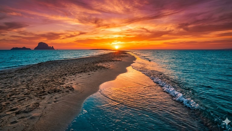Playa de Ses Illetes al atardecer.
