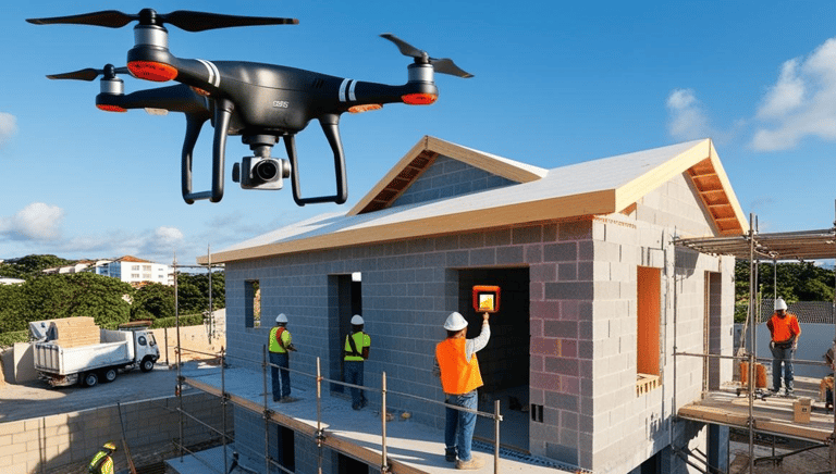 Drone sobrevoando casa