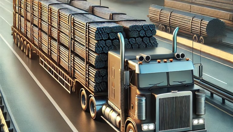 Trucks carrying steel Bars