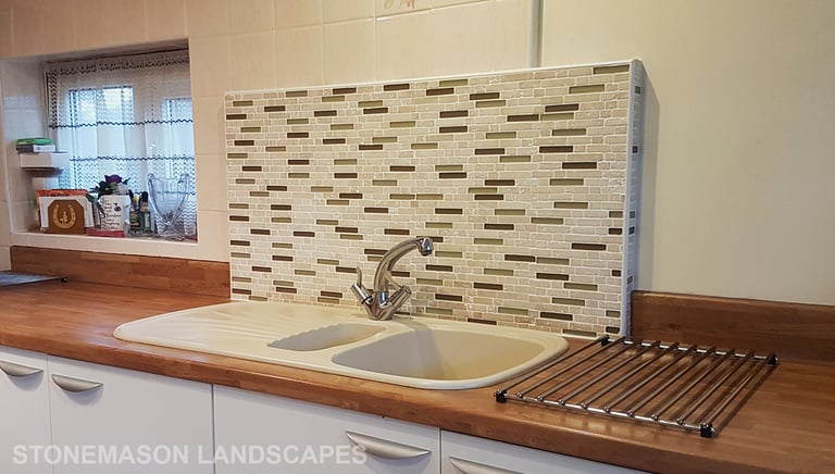 Kitchen Sink Slash Panel Interior Mosaic Tiling Beige, Cream & Pearl