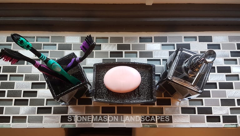  Interior Bathroom Window Seal Tiling Black, Silver, Grey & Pearl