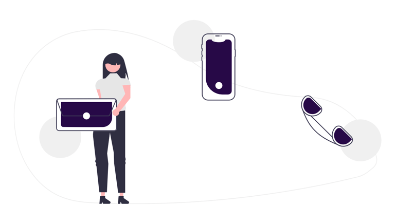 Woman hold message and phone symbols as a means of contact.