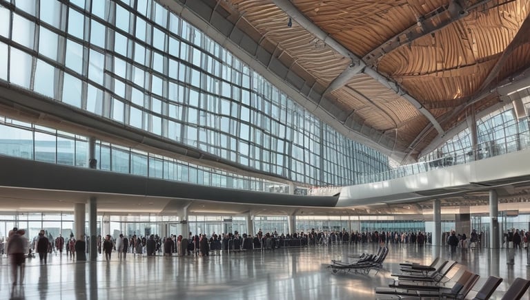 A smiling travel agent assisting a customer with flight bookings in a modern office.