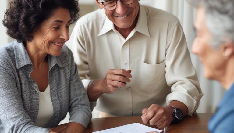 A consultant providing guidance to a family in a meeting.