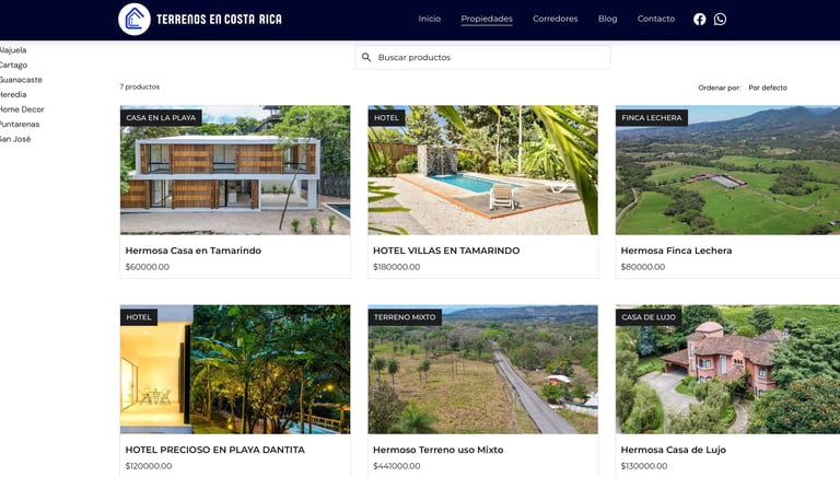 Terrenos, Lotes y fincas en Costa Rica, catálogo de terrenos en Costa Rica