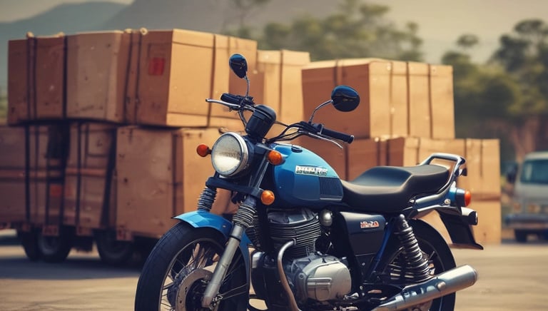 A carefully loaded motorcycle secured on a transport truck ready to move through Bangalore streets