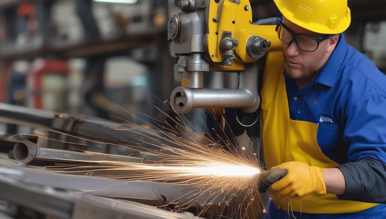 Close-up of a skilled blacksmith shaping heated metal on an anvil in a workshop