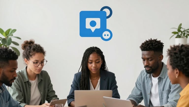 A vibrant workspace with printed flyers, a sleek business card, and a laptop showing a website design.