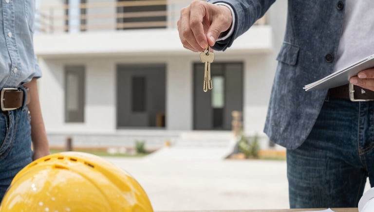 Architect reviewing detailed municipal blueprints on a construction site