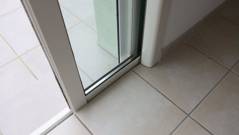 Fenêtre en aluminium avec vitrage isolant, vue intérieure, montrant le rail et le cadre, installatio
