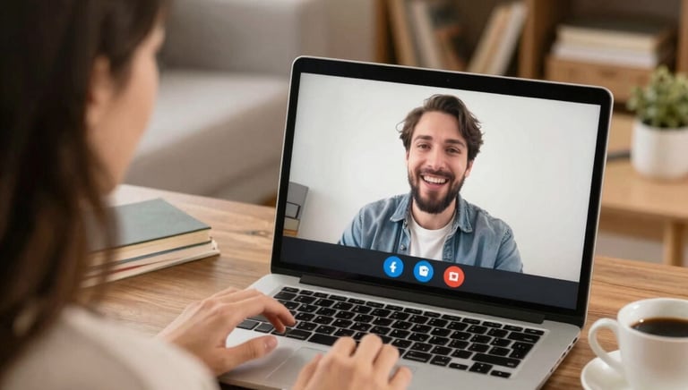 A cozy home office setup with a laptop ready for an online session