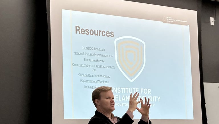 Nick Reese giving keynote speech on quantum computing for emergency response