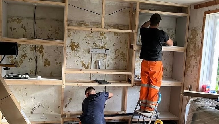 Roman Refurb team using carpentry and joinery skills to build a media centre