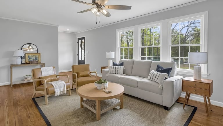 renovated home in mauldin living room staged by staging house