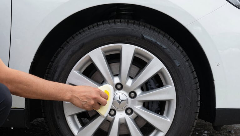 Close-up of a car being polished by a professional with a soft cloth