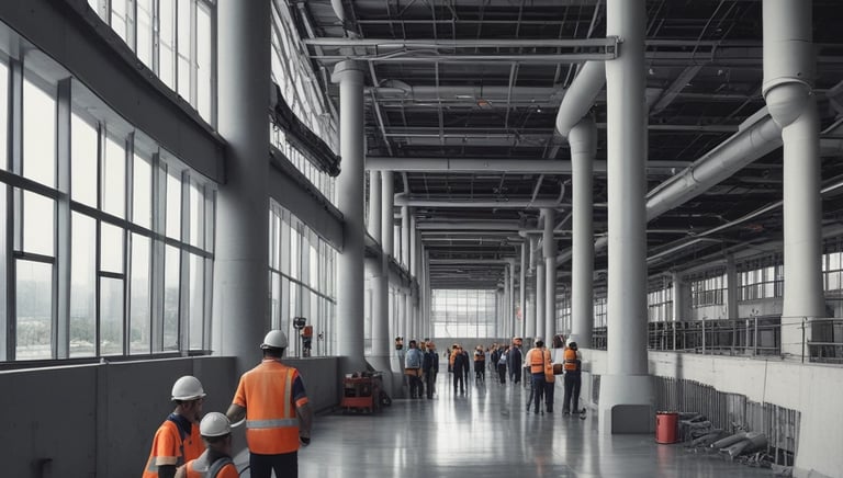 A construction worker inspecting structural maintenance work.