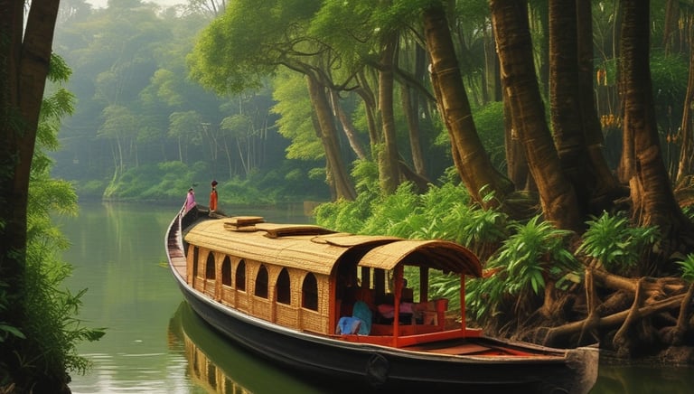 A storefront with various promotional banners and signs in multiple languages advertising ticket exchange services. The counter displays numerous tickets and small items, while the walls are covered with colorful posters and price listings.