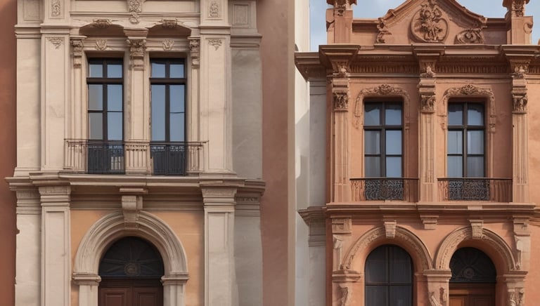 A well-maintained building façade with fresh paint and restored masonry elements.