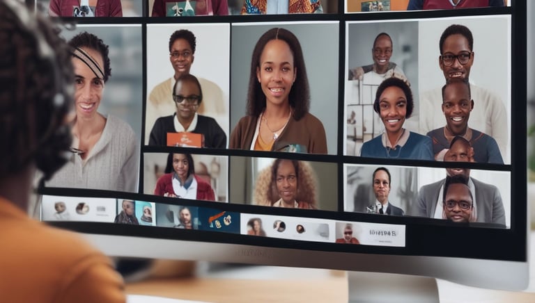 A group of people are gathered in a conference room, engaged in a UX training session. Two women are seated at a table with laptops, participating in the training. A large poster on the wall advertises UX Indonesia and a UX training series. Papers with diagrams are taped to the wall, and various electronic devices and cups are on the table.