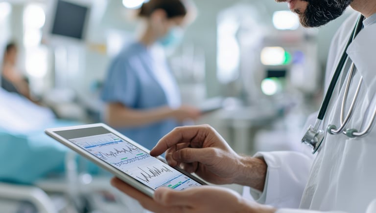 a doctor looking at a graph.