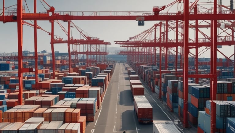 Customs officer inspecting cargo at a busy port in Durres.