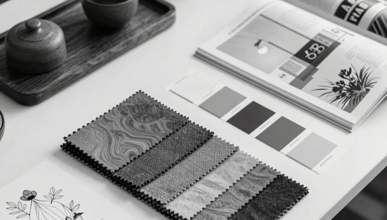 Modern architectural blueprint with a designer working on plans in a bright studio.