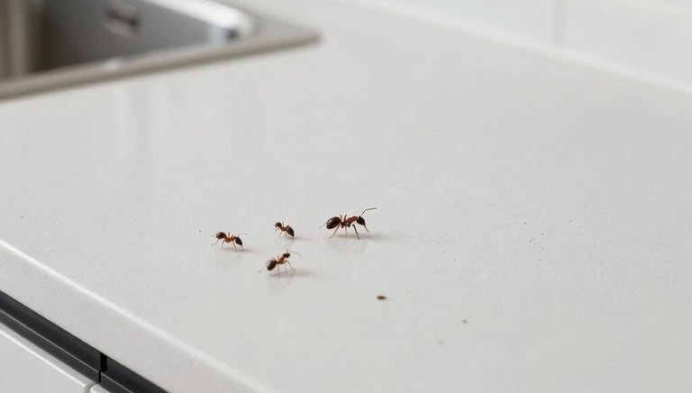Technician inspecting a residential home exterior for pest entry points.