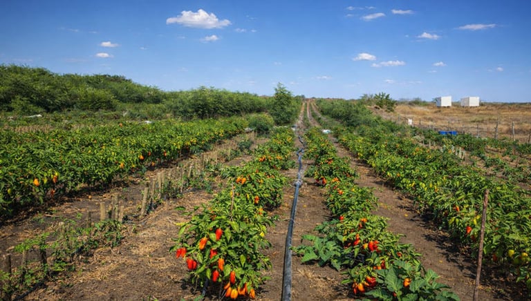 a field of peppers on a sunny day