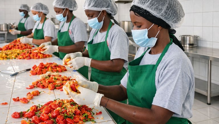 a group of people in masks and masks on a counter