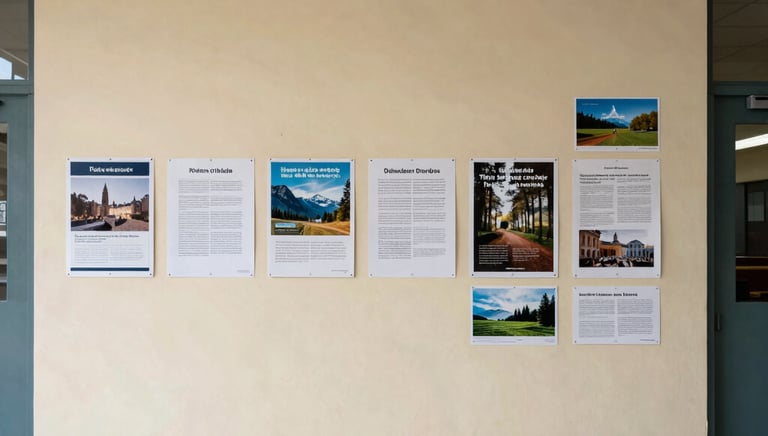 Image of a modern bulletin board displaying various official notices and updates.