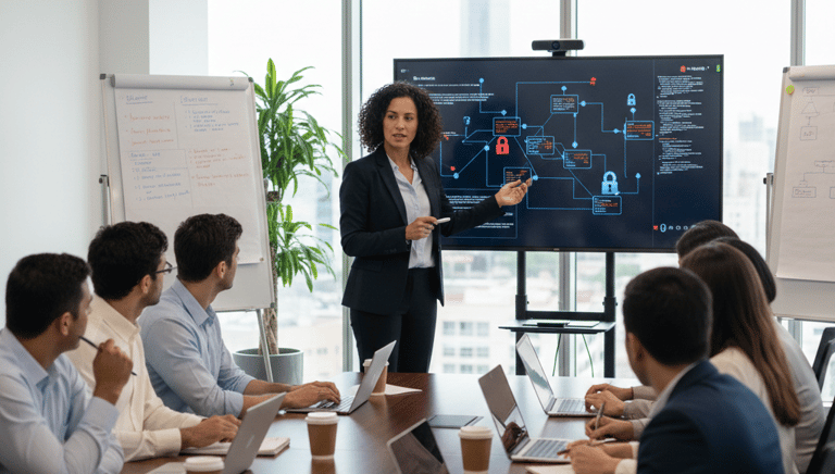 Colaboradora realizando um treinamento