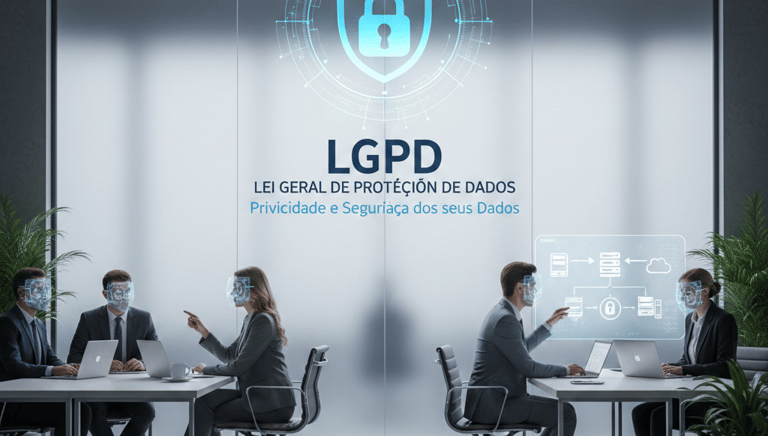 pessoas em reunião analisando dados sobre LGPD