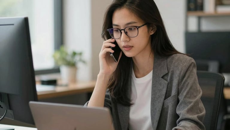 A professional consultant discussing media strategy with a client in a modern office.