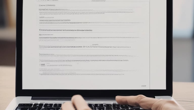 A close-up of hands typing a legal petition on a laptop with law books around.
