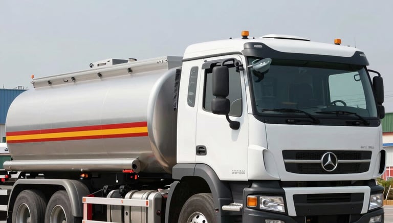 A sleek tanker truck driving on a highway at sunset, symbolizing reliable liquid cargo transport.