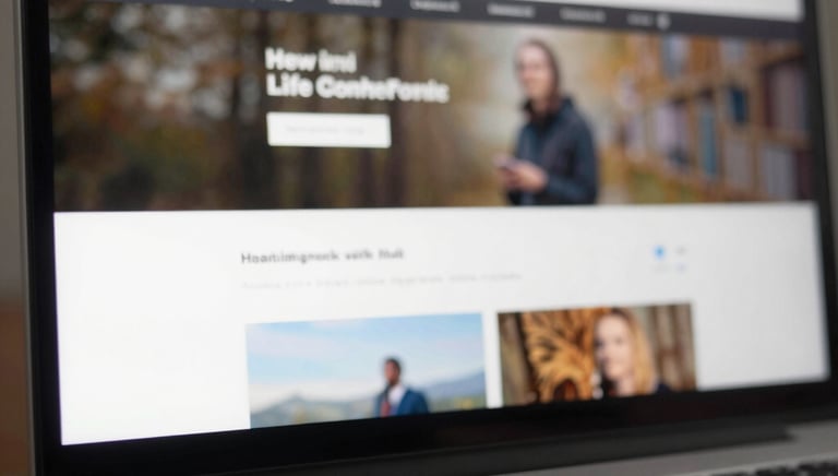 A sleek laptop displaying a minimalist website layout with bright, inviting colors.