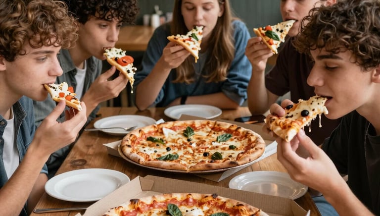 Visual of vibrant social media ads featuring Duos Pizza's signature dishes with brand colors