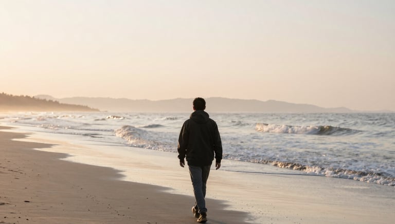 A calm, softly lit workspace with a laptop and a pink mug, evoking warmth and comfort.