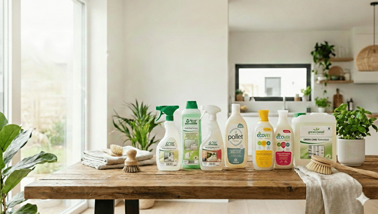 Sélection de produits d'entretien éco-responsables, sans produits chimiques, garantissant un intérieur sain et une propreté durable.