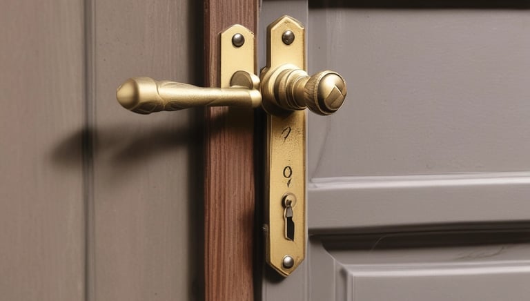 A locksmith carefully unlocking a residential door with professional tools at dusk.