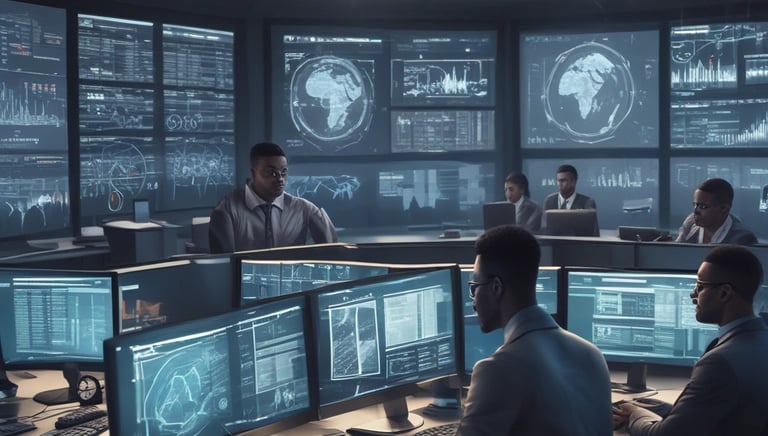 A cybersecurity expert reviewing a digital security audit report on a laptop.