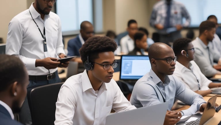 Technician providing remote IT support to a small business owner in Mali.