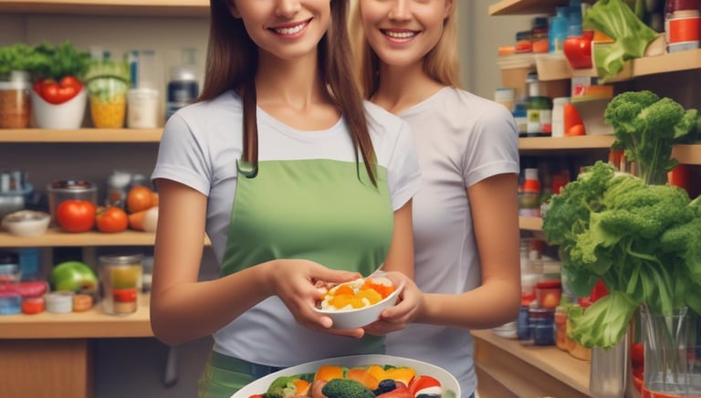 A cheerful older adult enjoying a colorful, balanced meal at a sunny kitchen table