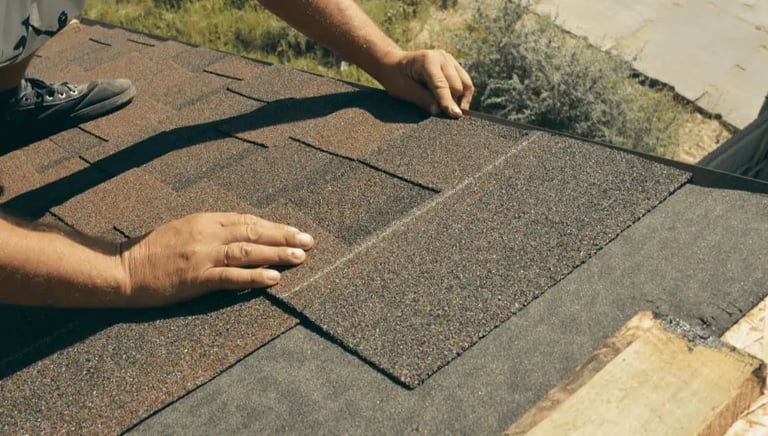 roofing in chelmsford, ma. Our skilled worker is doing some basic roof repair to client's home.