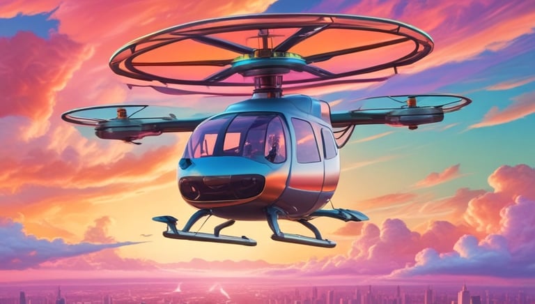 A vibrant magenta-lit aerial taxi hovering over a cyberpunk cityscape under a starry sky.