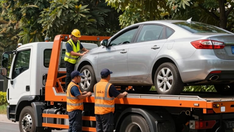 A technician in uniform quickly responding to a service call at night.