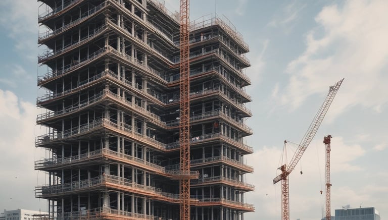 Construction workers collaborating on a building site in Zamora.