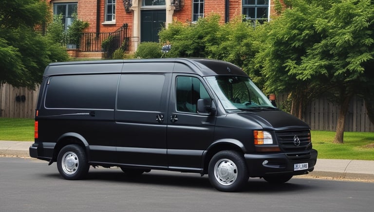Poppa Dent van parked in a driveway with technician working on a car dent.