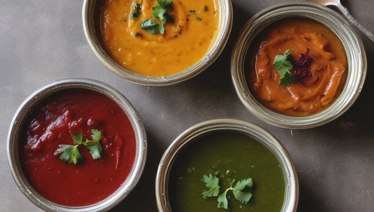A close-up of a colorful plate of chaat with fresh herbs and spices, ready to eat.